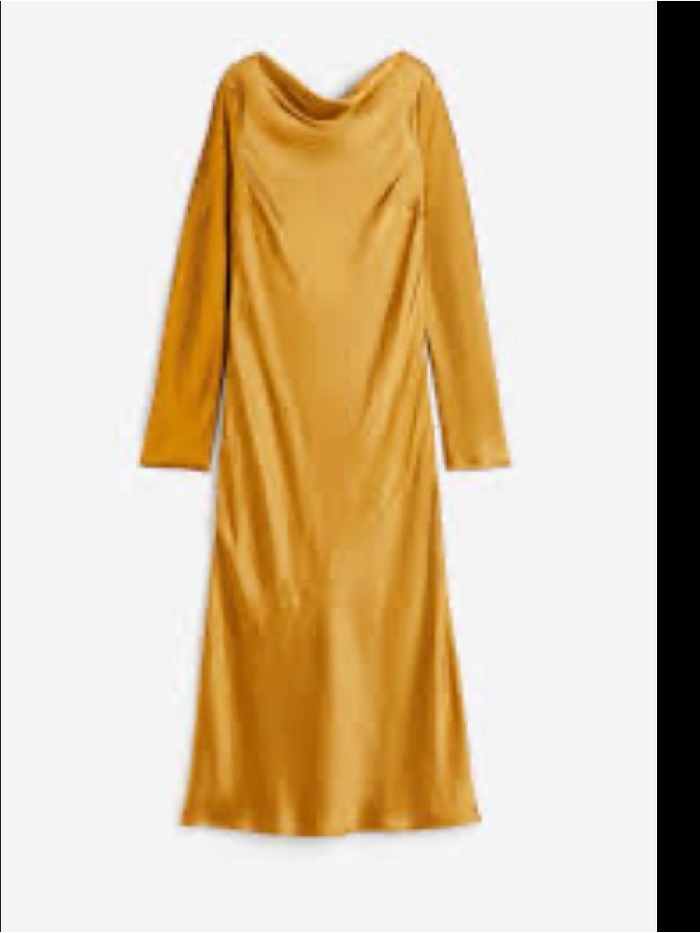 H&M Golden Satin Long-Sleeve Cowl Neck Dress